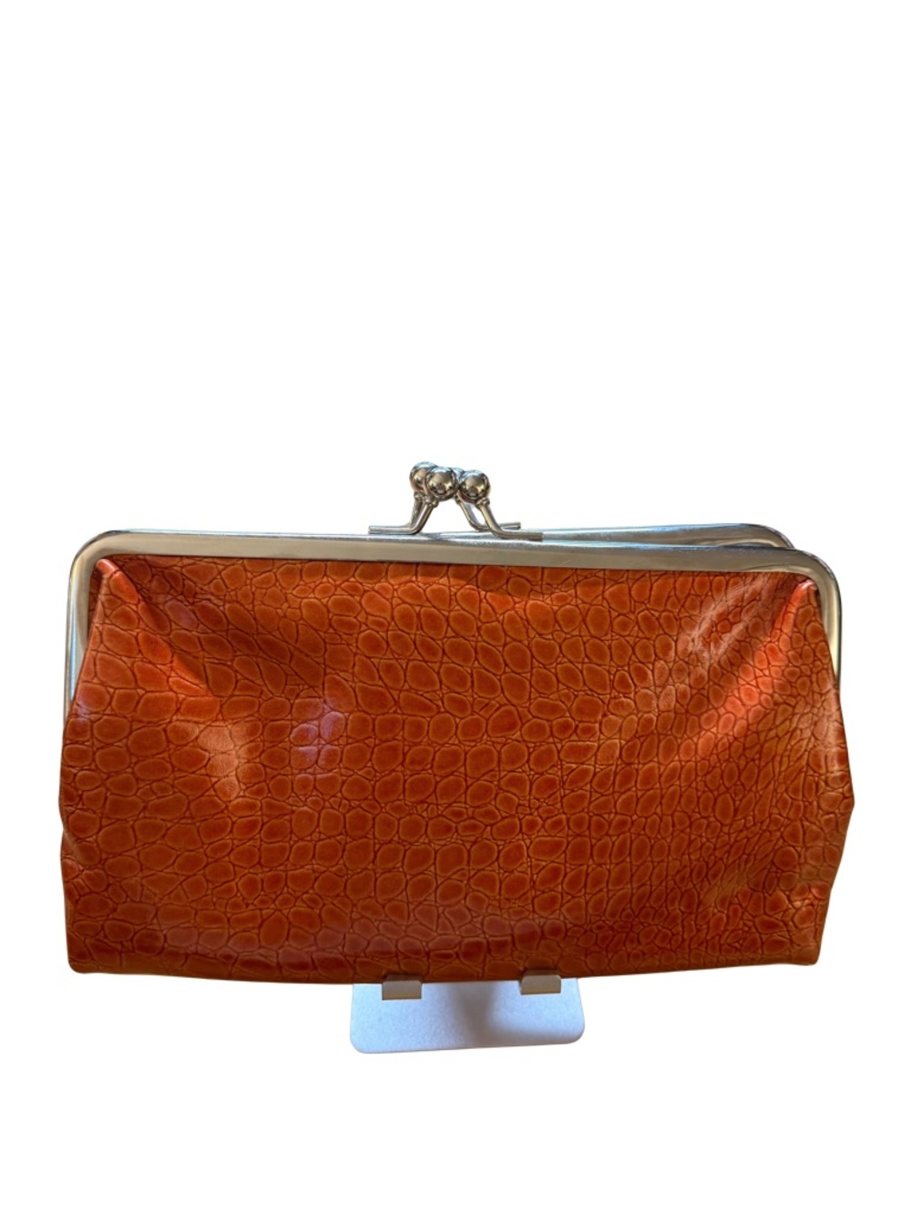 Orange Faux-Croc Kiss-Lock Frame Clutch